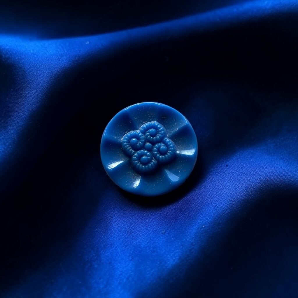 Glazen knoop donkerblauw met bloemetje